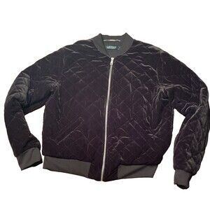 Lauren Ralph Lauren Wms Bomber Jacket L Plush Velvet Quilted Zip Lined Black
